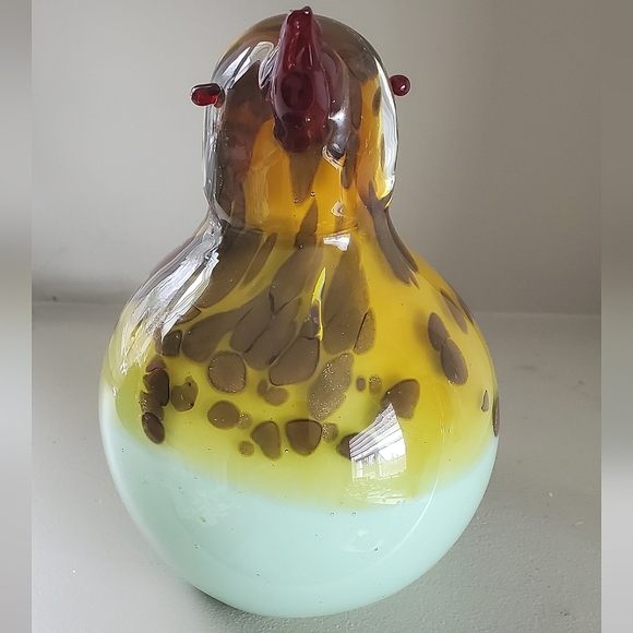 Handblown Glass Bird ,Yellow and Green with Brown Spots - Picture 11 of 13